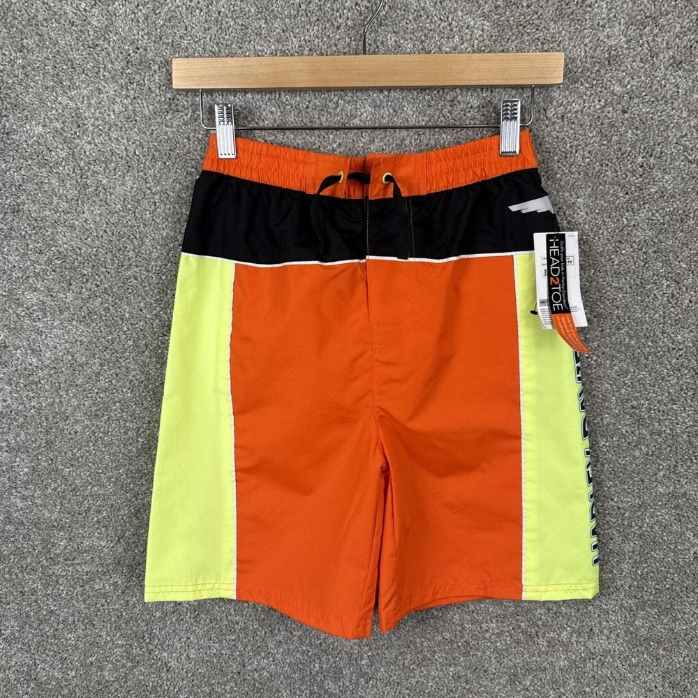 Harley-Davidson Boys Size 8/10 Swim Trunks Orange Neon Yellow Skull Logo NEW